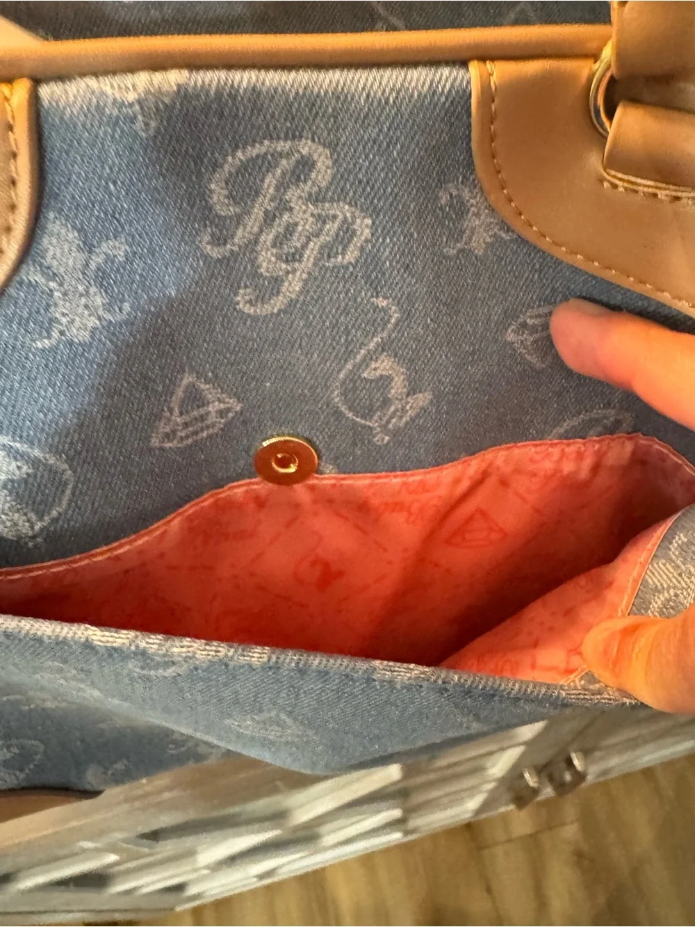 Baby Phat Y2K Handbag, blue denim and tan leather